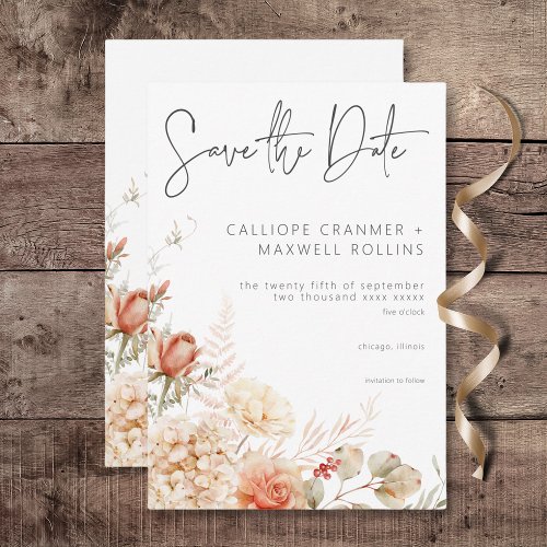 Spicy Fall Rust  Blush Floral Wedding Save The Date