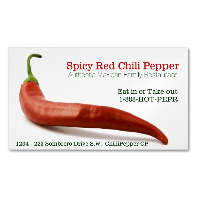 Spicy Food Hot Red Cayenne Pepper Restaurant Business Card Magnet (Front)