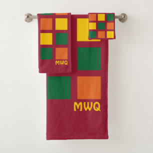 Spicy Geometric Squares Monogram Bath Towel Set