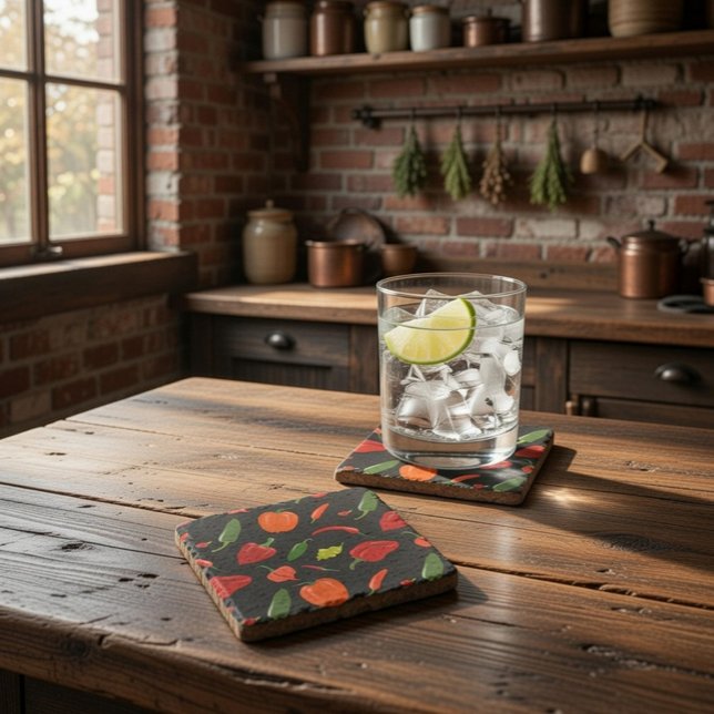 Spicy Hot Peppers Stone Coaster (Creator Uploaded)