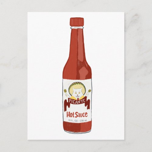 Spicy Hot Sauce Cat Maracas Illustrated Food Postcard