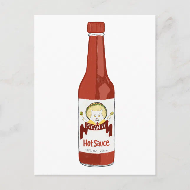 Spicy Hot Sauce Cat Maracas Illustrated Food Postcard Zazzle