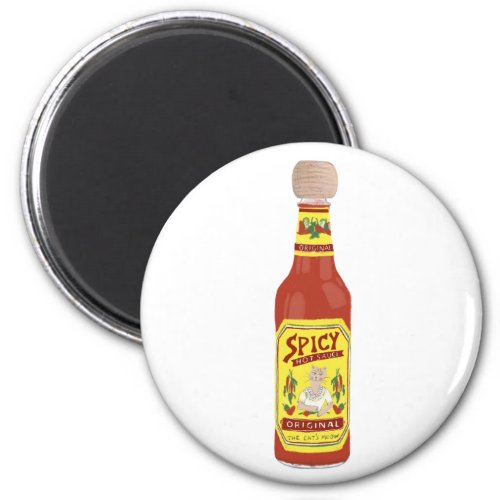 Spicy Hot Sauce Cat Picante Fun on White Magnet