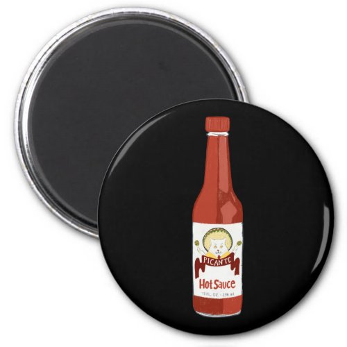 Spicy Hot Sauce Cat Sombrero Fun on Black Magnet