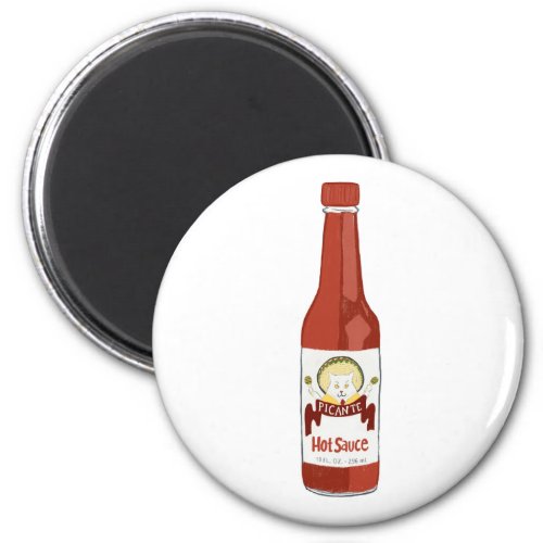 Spicy Hot Sauce Cat Sombrero Fun on White Magnet
