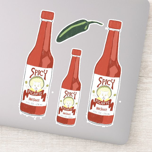 Spicy Hot Sauce Cat with Maracas Salsa Set Sticker (Detail)