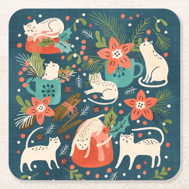 Spicy Kittens Square Paper Coaster (Front)