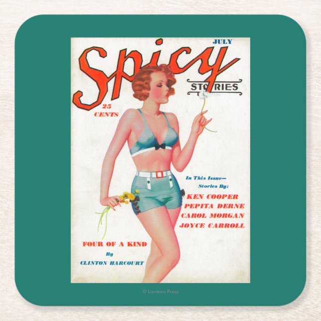 Spicy Magazine Cover Square Paper Coaster (Front)