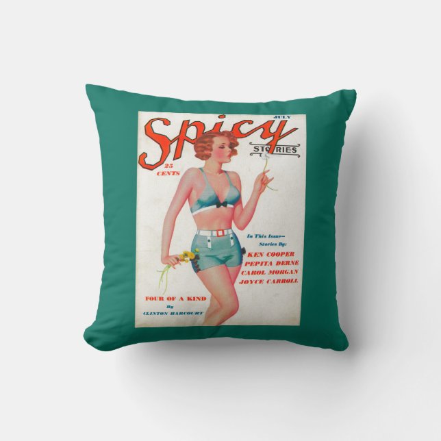 Spicy Magazine Cover Throw Pillow (Front)