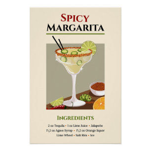 Spicy Margarita Recipe Art – Tequila Cocktail Poster