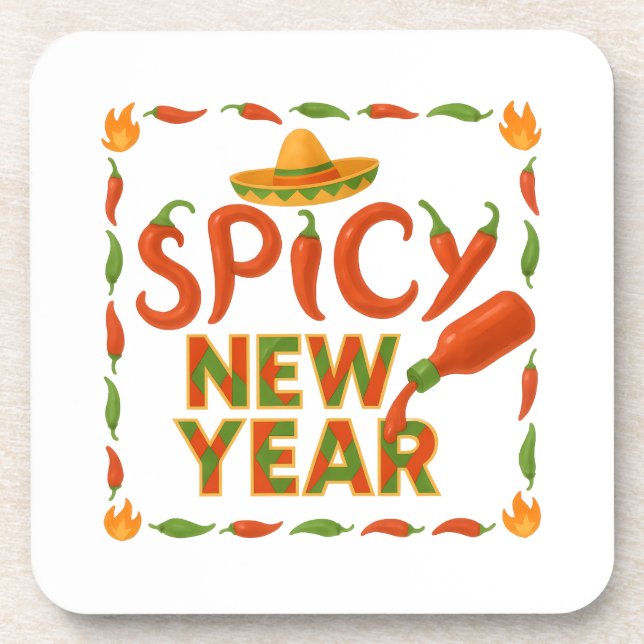 Spicy New Year Beverage Coaster (Front)