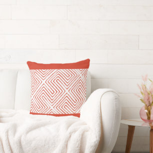 Spicy Orange and White African Mud Cloth pattern Throw Pillow