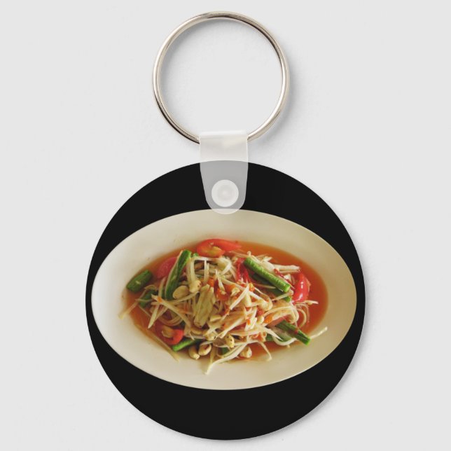Spicy Papaya Salad [Som Tam] ... Thai Lao Food Keychain (Front)