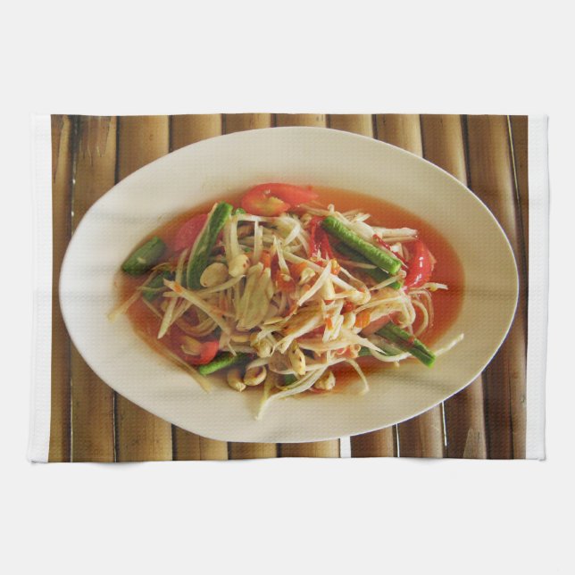 Spicy Papaya Salad [Som Tam] ... Thai Lao Food Kitchen Towel (Horizontal)