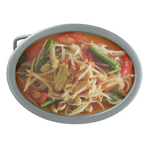 Spicy Papaya Salad Som Tam  Thai Lao Food Oval Belt Buckle