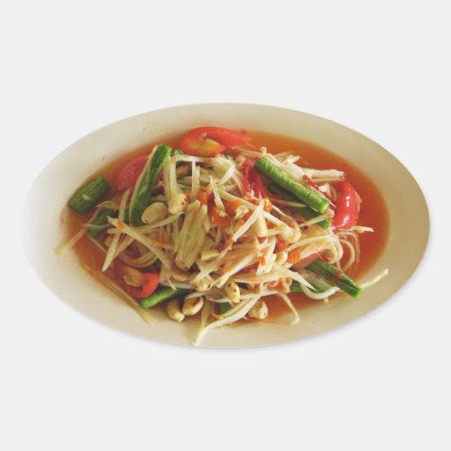 Spicy Papaya Salad Som Tam  Thai Lao Food Oval Sticker