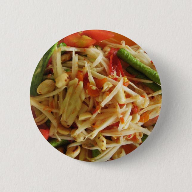 Spicy Papaya Salad [Som Tam] ... Thai Lao Food Pinback Button (Front)