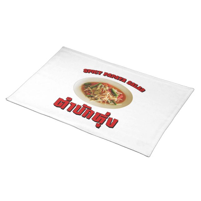 Spicy Papaya Salad [Tam Mak Hung] Isaan Dialect Cloth Placemat (On Table)