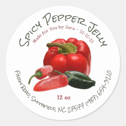 Spicy Pepper Jelly with Red and Green Peppers Classic Round Sticker