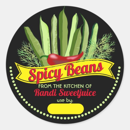 Spicy pickled green beans personalized canning cla classic round sticker