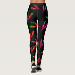 Spicy red chili pattern, peppers at black, hot 2 leggings