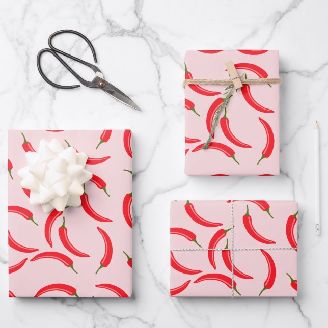 Spicy Red Chili Pattern Wrapping Paper Sheets (Front)