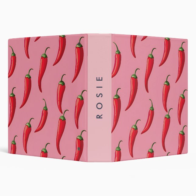 Spicy Red Chili Pepper Pattern on Pink Background  3 Ring Binder (Background)