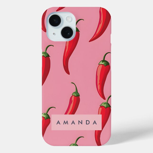 Spicy Red Chili Pepper Pattern on Pink Background  Case-Mate iPhone Case (Back)