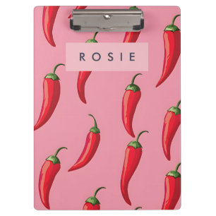 Spicy Red Chili Pepper Pattern on Pink Background Clipboard