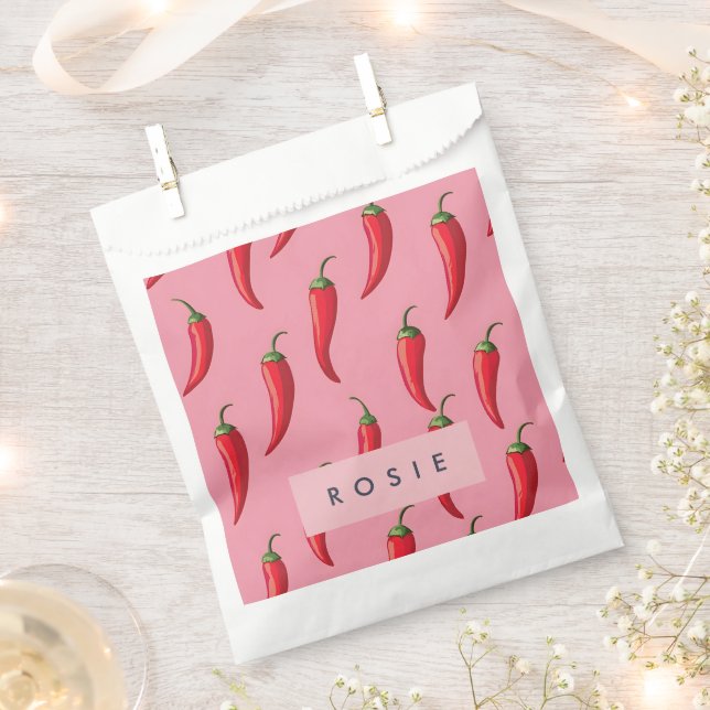 Spicy Red Chili Pepper Pattern on Pink Background  Favor Bag (Clipped)