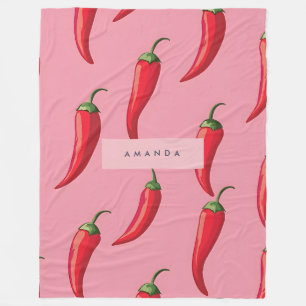 Spicy Red Chili Pepper Pattern on Pink Background  Fleece Blanket