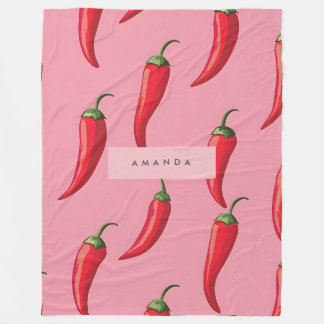 Spicy Red Chili Pepper Pattern on Pink Background  Fleece Blanket