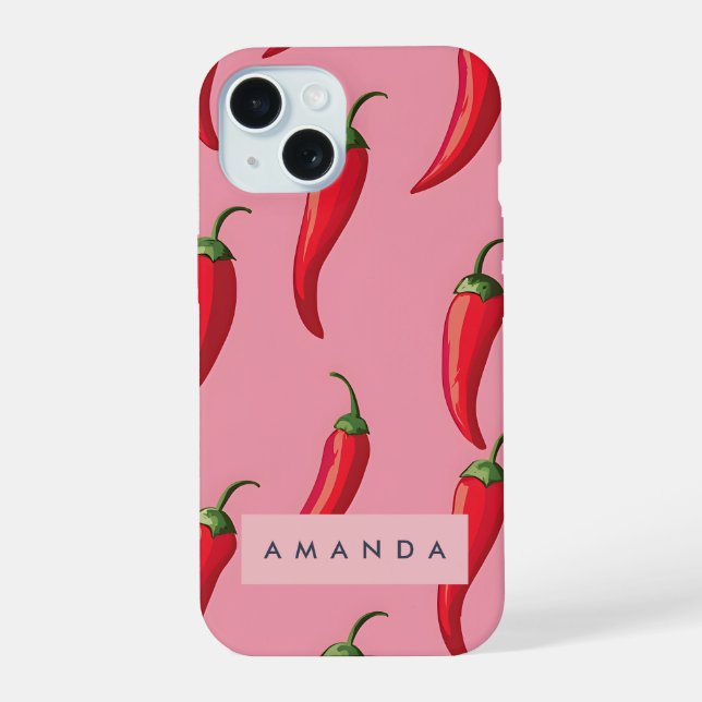 Spicy Red Chili Pepper Pattern on Pink Background  Iphone Case (Back)