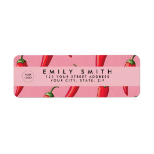 Spicy Red Chili Pepper Pattern on Pink Background Label
