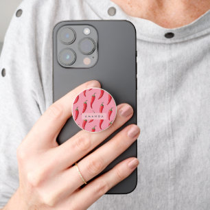 Spicy Red Chili Pepper Pattern on Pink Background PopSocket