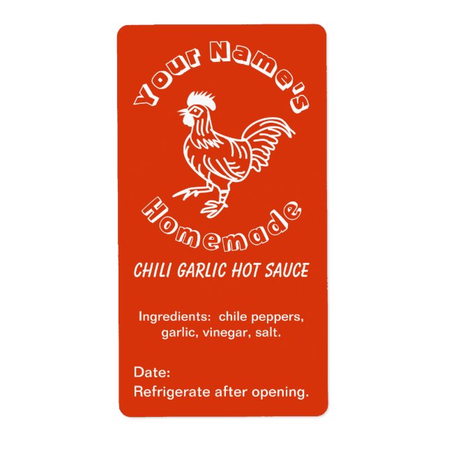 Spicy Rooster Custom Hot Sauce Labels Chili Garlic (Front)