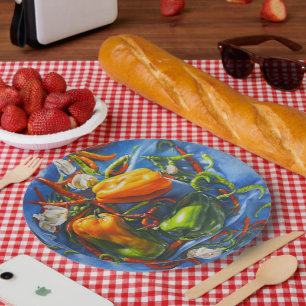 Spicy Still Life with Peppers and Garlic Paper Plates