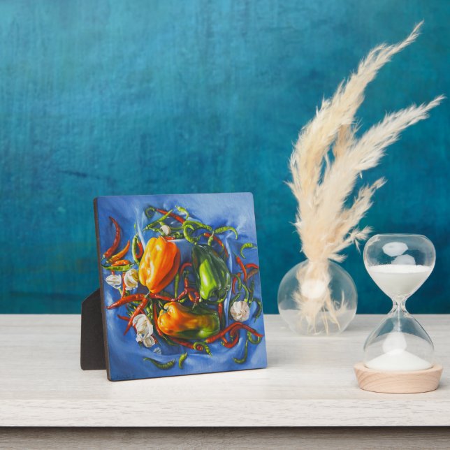 Spicy Still Life with Peppers and Garlic Plaque (Insitu)