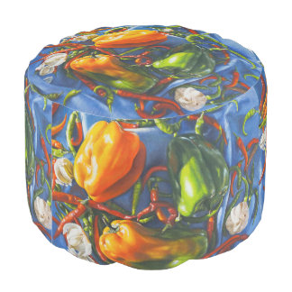 Spicy Still Life with Peppers and Garlic Pouf