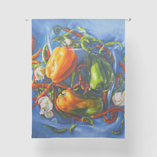 Spicy Still Life with Peppers and Garlic Sheer Curtains