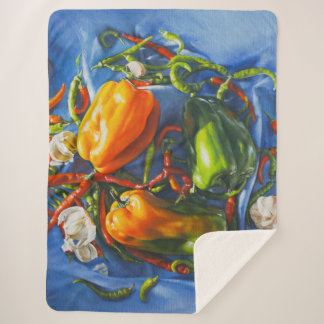 Spicy Still Life with Peppers and Garlic Sherpa Blanket