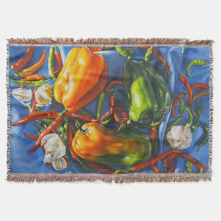 Spicy Still Life with Peppers and Garlic Throw Blanket