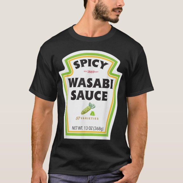 Spicy Wasabi Sauce Bottle Label Funny Halloween Co T-Shirt (Front)