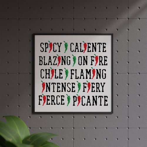 Spicy Words Chile Pepper Design Poster