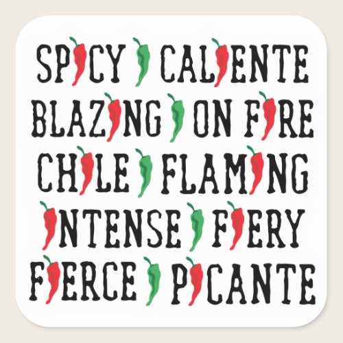 Spicy Words Chile Pepper Design Square Sticker
