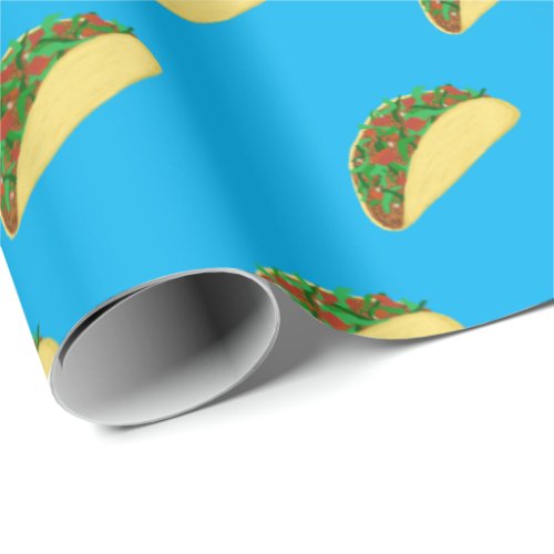 Spicy Yummy Taco Pattern on Blue Wrapping Paper
