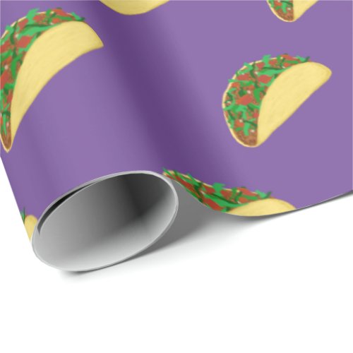 Spicy Yummy Taco Pattern on Purple Wrapping Paper