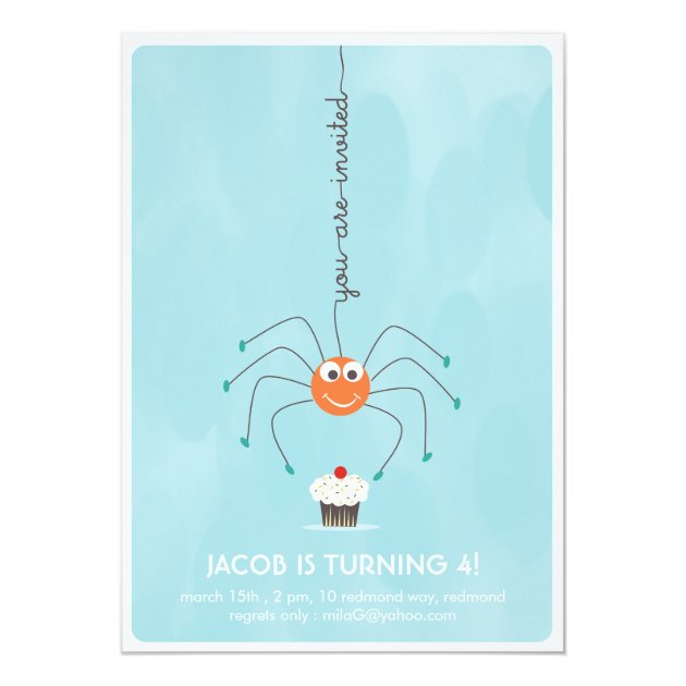 Spider And A Cupcake Birthday Party Invitation