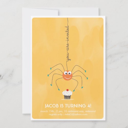 Spider and a cupcake Birthday Party Invitation