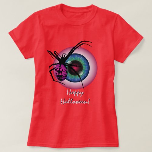 Spider and Bloodshot Eyeball Halloween T_Shirt